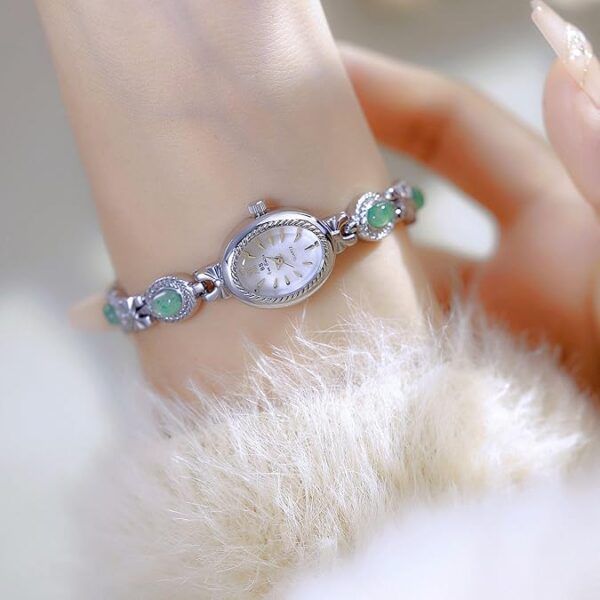 Gold Tone Watches for Women with Small Vintage Bracelet Elegant Jade Oval Dial Dress Watch Fashion Quartz Wrist Watch Waterproof Watch - Image 4