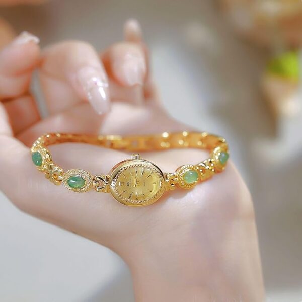 Gold Tone Watches for Women with Small Vintage Bracelet Elegant Jade Oval Dial Dress Watch Fashion Quartz Wrist Watch Waterproof Watch - Image 6