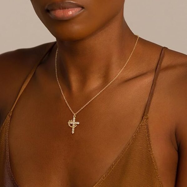 Diamond Cross Necklace for women-Dainty 14k Gold Cubic Zirconia Pendant Necklaces Simple Gold Cross Pendant Necklace Cute Tiny Gold Jewelry - Image 3