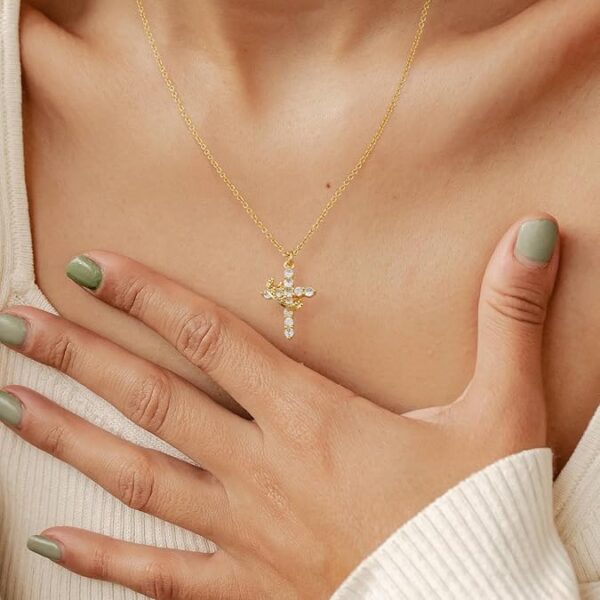 Diamond Cross Necklace for women-Dainty 14k Gold Cubic Zirconia Pendant Necklaces Simple Gold Cross Pendant Necklace Cute Tiny Gold Jewelry - Image 4