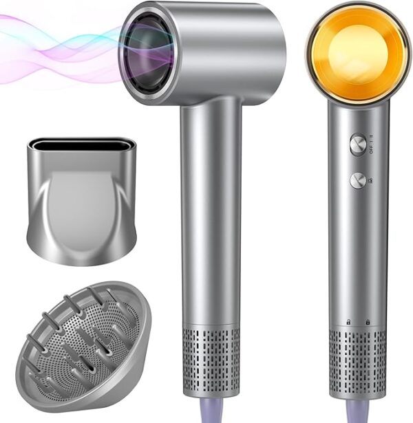 Hair Dryer, 150,000 RPM Brushless Motor, Ultra-Fast Drying with 3 Heat Settings & LED Lights, Salon, Travel Use
