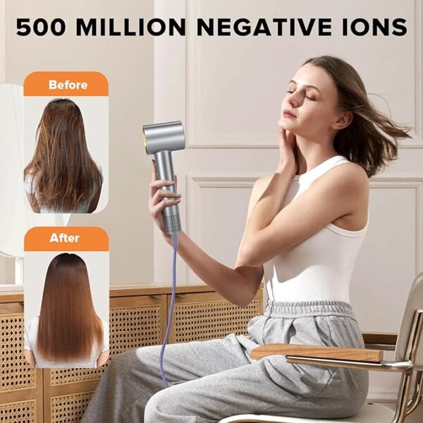Hair Dryer, 150,000 RPM Brushless Motor, Ultra-Fast Drying with 3 Heat Settings & LED Lights, Salon, Travel Use - Image 5