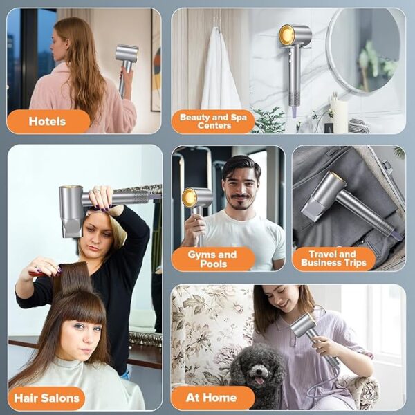 Hair Dryer, 150,000 RPM Brushless Motor, Ultra-Fast Drying with 3 Heat Settings & LED Lights, Salon, Travel Use - Image 7