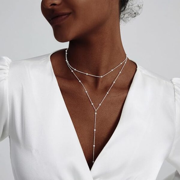 Silver Y-Shaped Pendant Necklaces Trendy Beaded Chain Drop Necklaces Jewelry for Women Gifts - Image 2