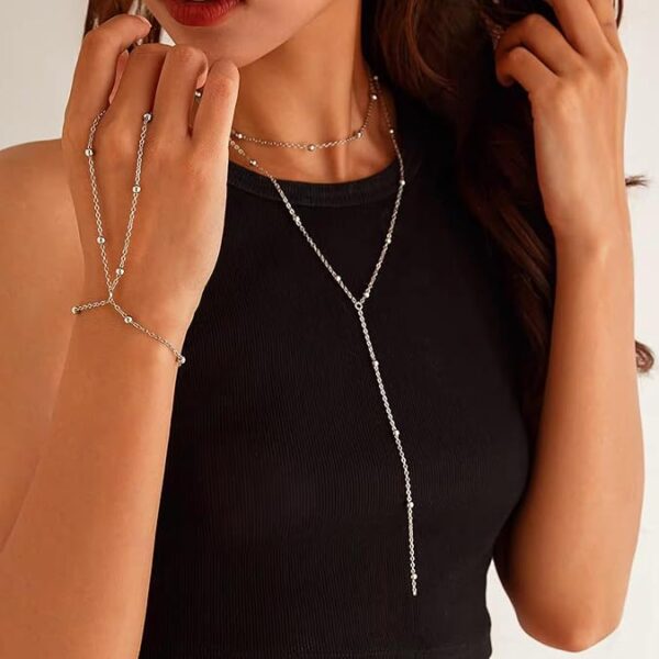 Silver Y-Shaped Pendant Necklaces Trendy Beaded Chain Drop Necklaces Jewelry for Women Gifts - Image 5